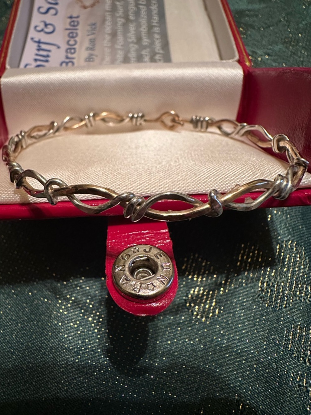 Sterling Silver and 14k Twisted Link Bangle Bracelet - handmade surf and sand